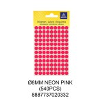 MAYSPIES MS008 COLOUR DOT LABEL / 5 SHEETS/PKT / 540PCS/ ROUND 8MM NEON PINK